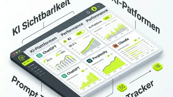 Beste SEO Tools für AI Search 3D Grafik - Dashboard Übersicht für KI-Sichtbarkeit