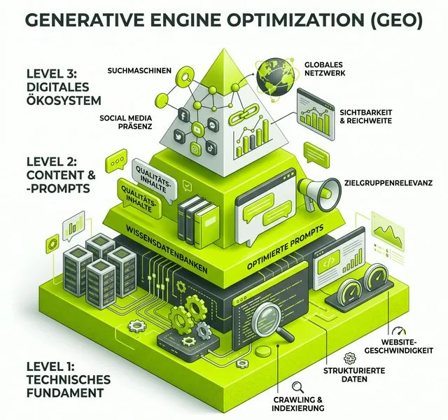 Die GEO-Pyramide: Ein 3-Stufen-Modell für Sichtbarkeit in generativen KIs