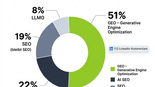 Donut-Chart: Sichtbarkeit in KI-Modellen – GEO 51%, AI SEO 22%, SEO 19%, LLMO 8%