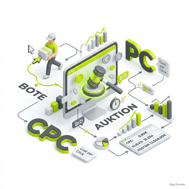 CPC (Cost per Click) 3D Infografik - Marktwert von Keywords