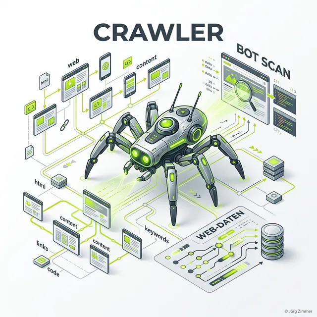 Crawler 3D Infografik - Suchmaschinen Bots