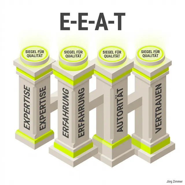 E-E-A-T 3D Infografik - Vertrauen als Rankingfaktor für KIs