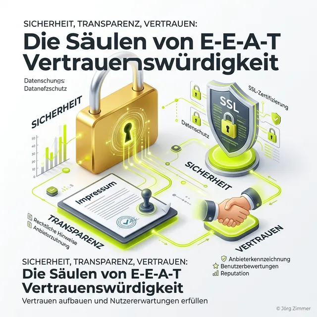 Trustworthiness (E-E-A-T) 3D Infografik - Vertrauen als Basis der KI-Optimierung